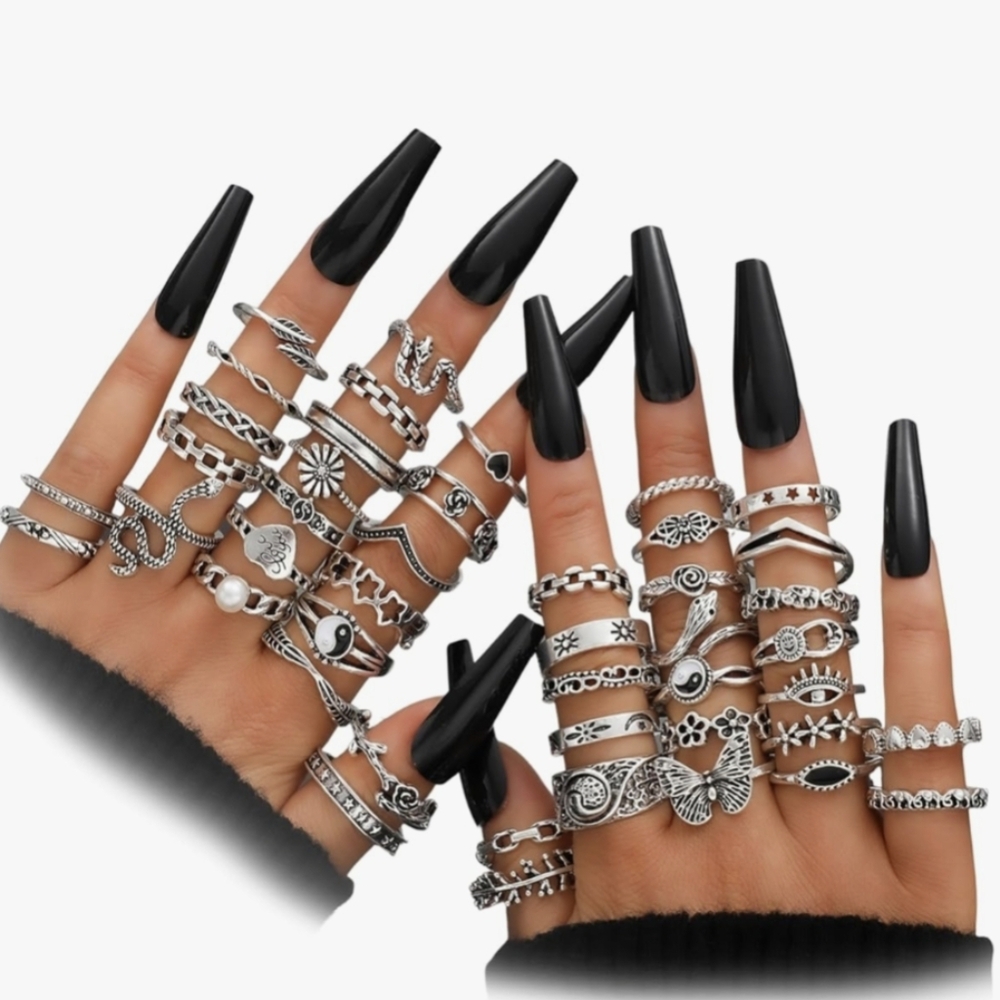 30 Silvery Rings Stackable Boho Midi Rings Silver Knuckle Boho Ring Set